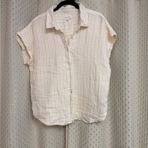 Thread & Supply Cream Striped Button-Down Shirt